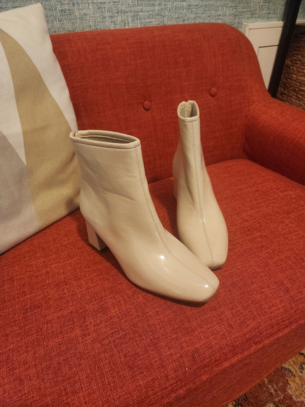 Cream Square-Toe Women's Ankle Booties with Block Heel BRAND NEW sz11